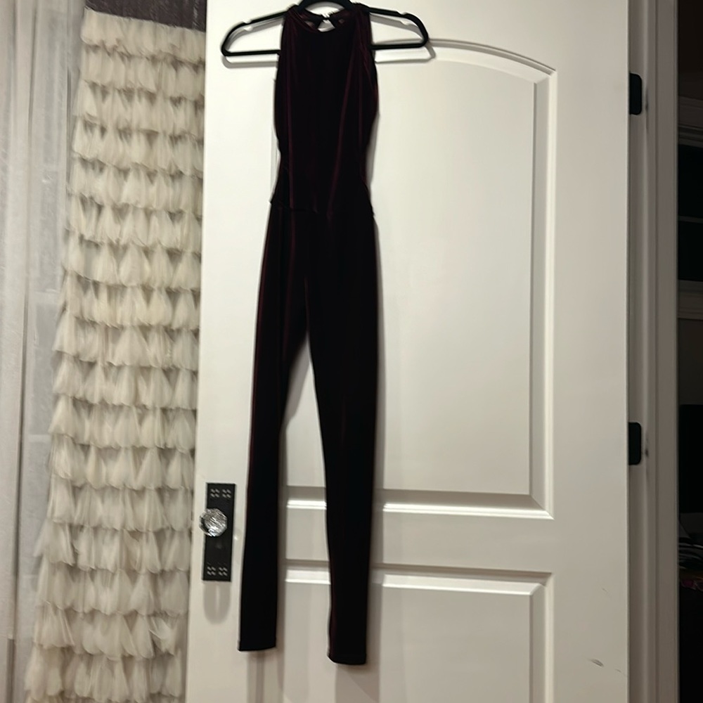 Women’s plum velvet jumpsuit worn once